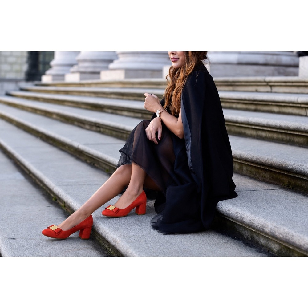 Cole Haan Talley Orange Suede Bow Pumps 9.5 Block Heel Preppy Festive Valentine